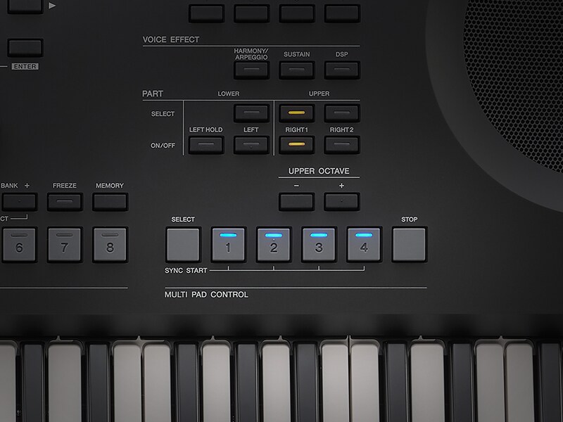 Close-up of the PSR-SX620 Multi Pads used to trigger phrases, patterns, and loops.